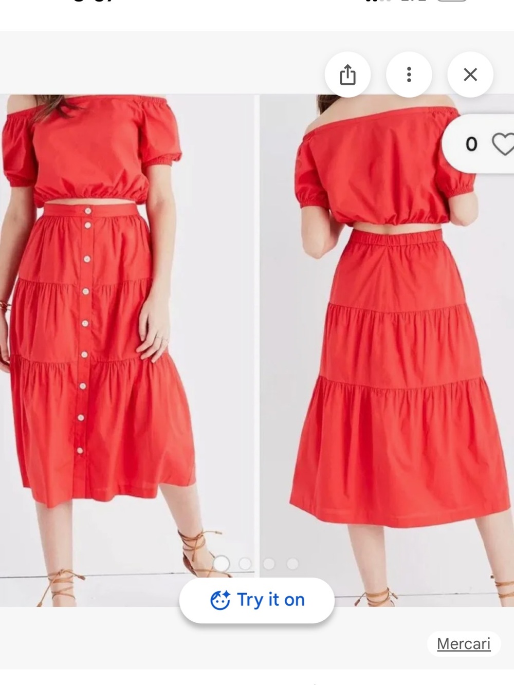 Madewell Red Button-Front Tiered Midi Skirt - Picture 4 of 8